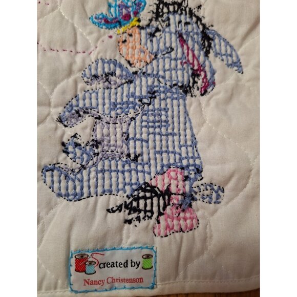 Nancy Christenson Eeyore Donkey Winnie-the-Pooh Hand Cross Stitch White Baby Bib - Picture 6 of 6